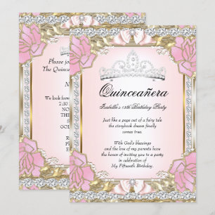 Princess Quinceanera Pink Gold 15th Birthday Invitation