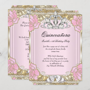 Princess Quinceanera Pink Gold 15th Birthday Party Invitation