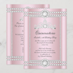 Princess Quinceanera Pink Silver Diamond Tiara Invitation