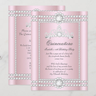 Princess Quinceanera Pink Silver Diamond Tiara Invitation