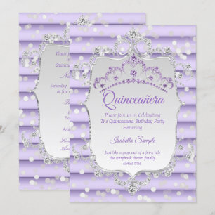 Princess Quinceanera purple lilac diamond silver Invitation