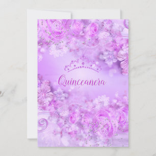 Princess Quinceanera purple pink floral Tiara Invitation