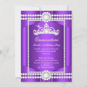 Princess Quinceanera Purple White Diamond Tiara Invitation