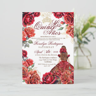 Princess Quinceanera - Red Roses Birthday Invitation