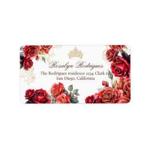 Princess Quinceanera - Red Roses Birthday Label