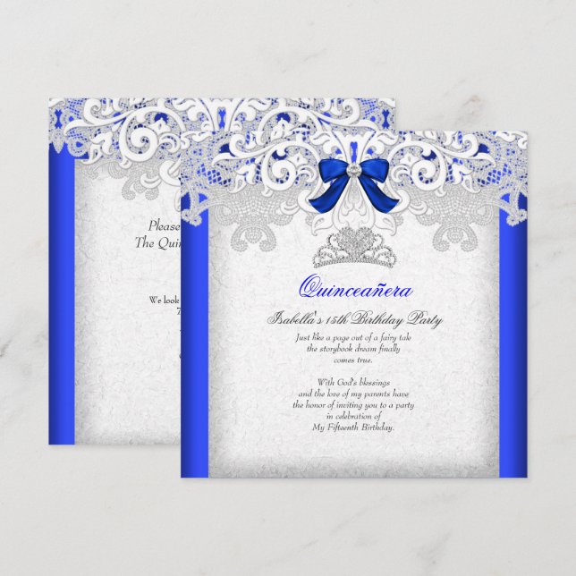 Princess Quinceanera Royal Blue 15th Birthday 2 Invitation (Front/Back)