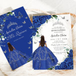 Princess Quinceañera Royal Blue Roses Silver Dress Invitation<br><div class="desc">Personalise this lovely quinceañera invitation with own wording easily and quickly,  simply press the customise it button to further re-arrange and format the style and placement of the text.  Matching items available in store!  (c) The Happy Cat Studio</div>