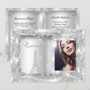 Princess Quinceanera Silver Photo Party Invitation