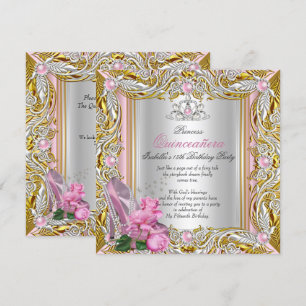 Princess Quinceanera Silver Pink Rose Gold Invitation