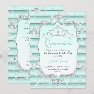 Princess Quinceanera soft teal blue diamond Invitation