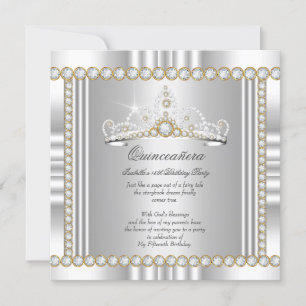 Princess Quinceanera Tiara Gold Silver White Invitation