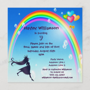 Princess, Rainbow, Bubbles & Balloons Birthday Invitation