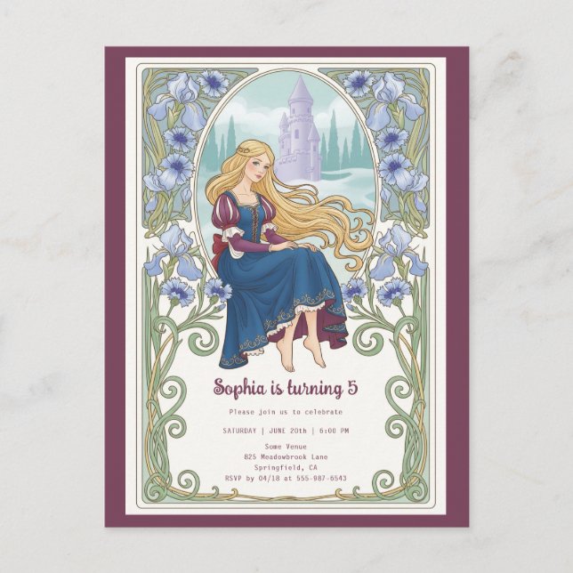 Princess Rapunzel Castle Tower Birthday Postcard (Front)