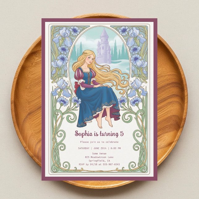 Princess Rapunzel Floral Art Nouveau Birthday Invitation (Creator Uploaded)