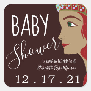 Princess Red Baby Shower Save The Date Square Sticker