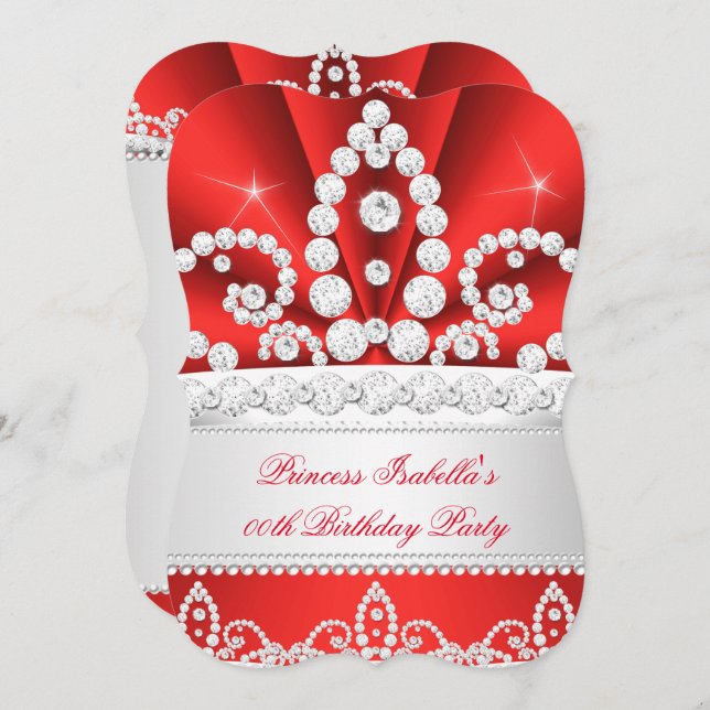 Princess Red Diamond Tiara Birthday Party Invitation (Front/Back)