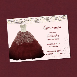 Princess Red Gown String Lights Quinceanera Invitation