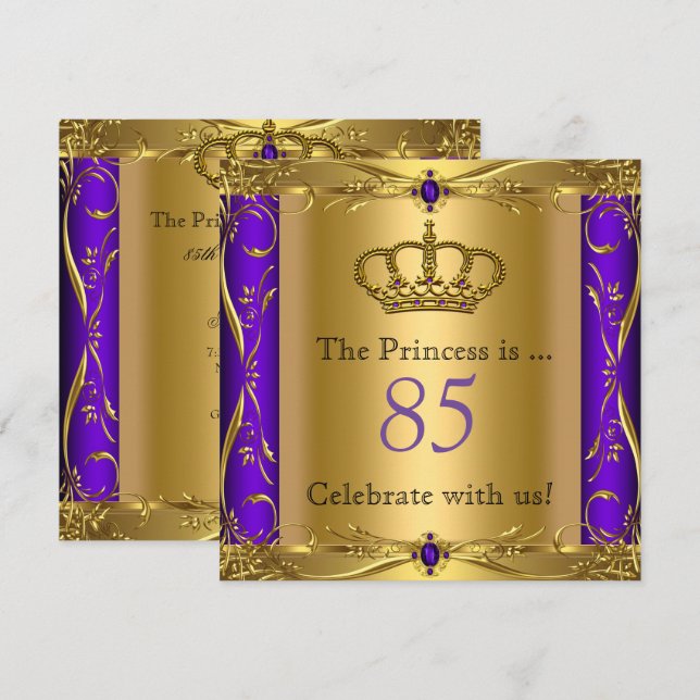 Princess Regal Purple Gold 85th Birthday Party Invitation (Front/Back)