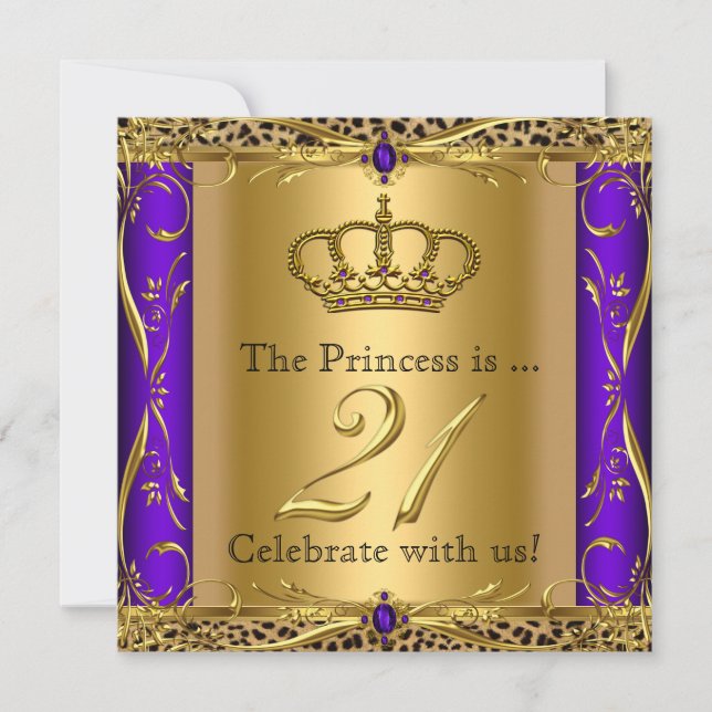 Princess Regal Purple Leopard 21st Birthday Party Invitation (Front)
