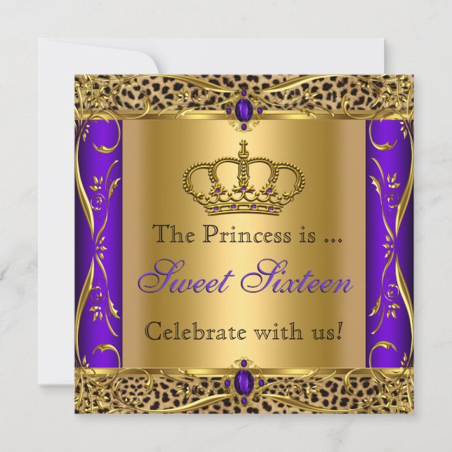 Princess Regal Purple Leopard Sweet 16 Party Invitation (Front)