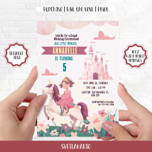 Princess Riding Unicorn Birthday Party Invitation