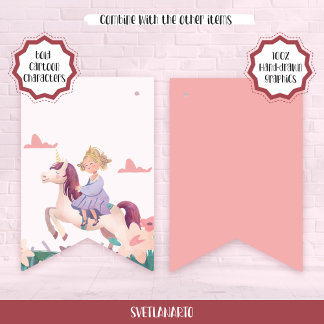 Princess Riding Unicorn Bunting Flags