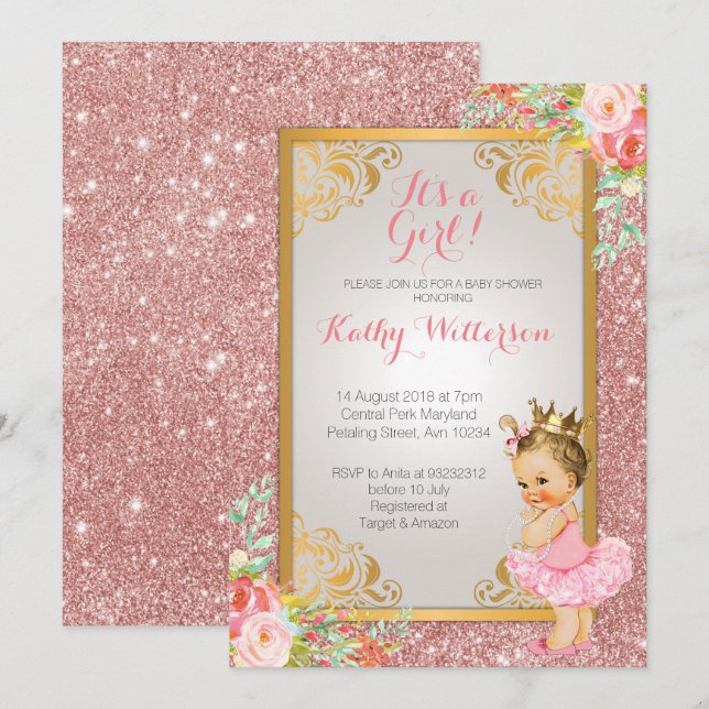 Princess Rose Gold Baby Shower Invite (Front/Back)