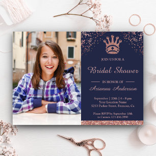 Princess Rose Gold Glitter Photo Bridal Shower Invitation