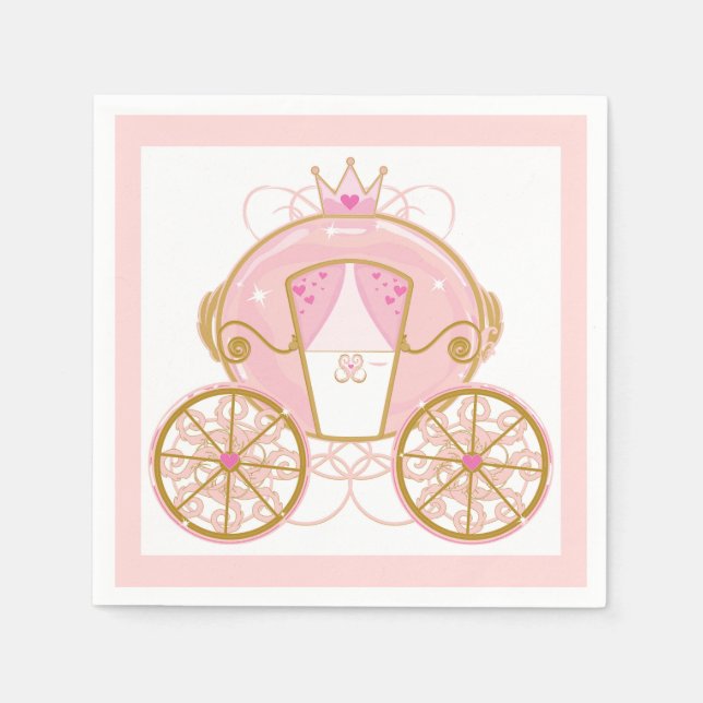 Princess Royal Carriage Pink & Gold Birthday Party Napkin (Front)