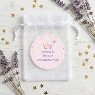 Princess Royal Crown Pink 3rd Birthday Welcome  Classic Round Sticker