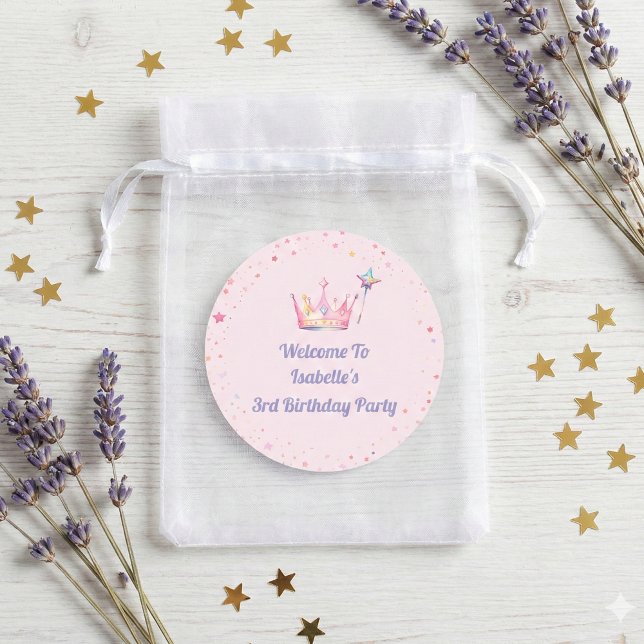 Princess Royal Crown Pink 3rd Birthday Welcome  Classic Round Sticker (Creator Uploaded)