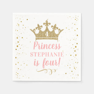 Princess Royal Crown Pink Gold Glitter Birthday Napkin