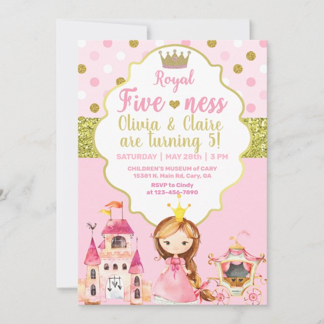 Princess royal fiveness siblings birthday invite. invitation (Front)