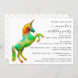 Princess Royal Gold Glitter Birthday Magic Unicorn Invitation