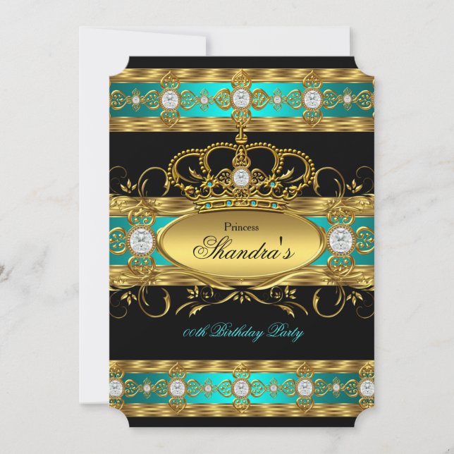 Princess Royal Teal Gold Diamond Queen Crown Party Invitation (Front)