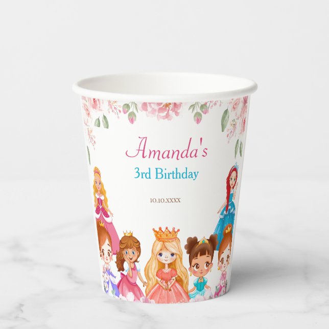 Princess Royals Pink Birthday Party 3rd Paper Cups (Back)