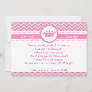 Princess Silver Pink Thank You Card Note