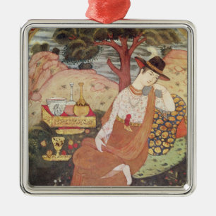 Princess sitting in a garden, Safavid Dynasty Metal Tree Decoration