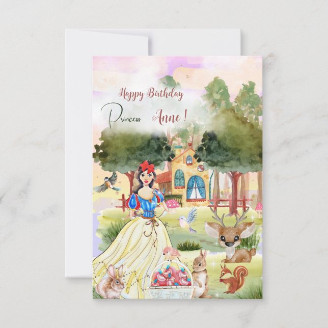 Princess Snowy Happy Birthday watercolor greeting Card (Front)