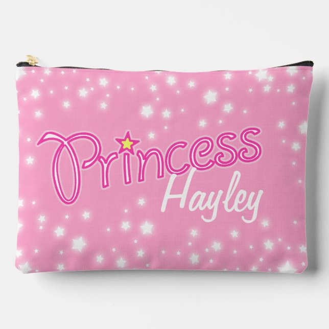 Princess star graphic pink white custom name accessory pouch (Front)