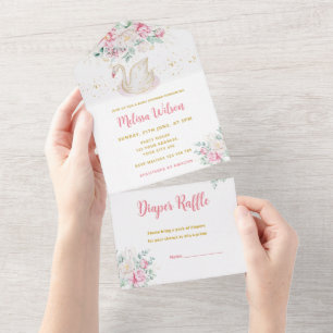 Princess Swan Baby Shower All In One Invitation