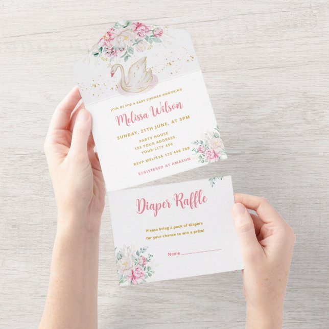 Princess Swan Baby Shower All In One Invitation (Tearaway)