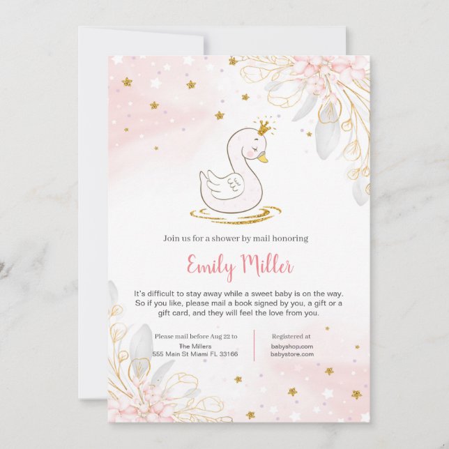 Princess swan baby shower by mail invitation (Front)