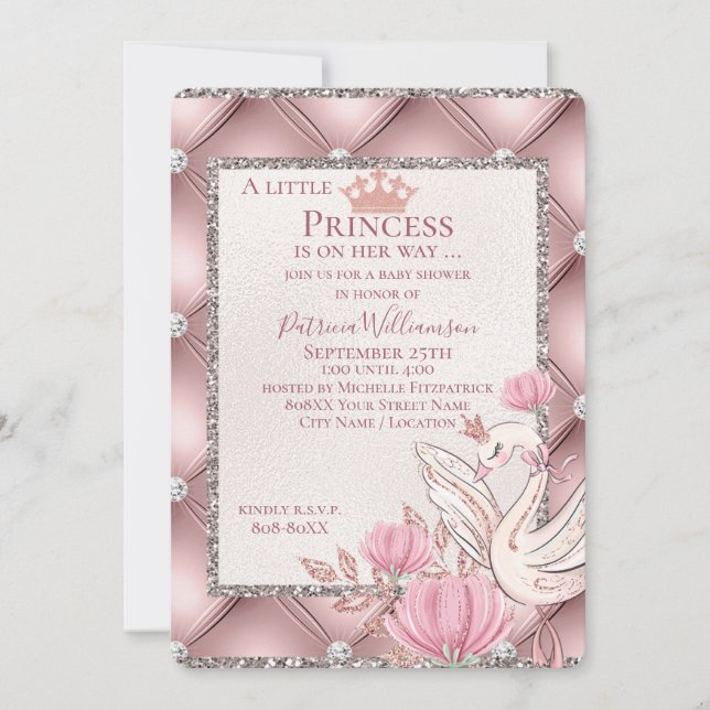 Princess Swan on Glamourous Pink with Diamonds Invitation (Front)