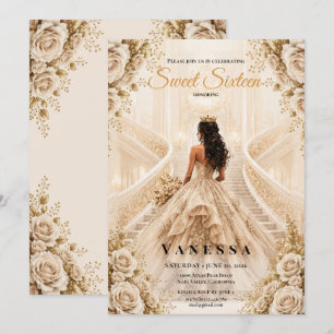 Princess sweet 16 Beige and Gold Invitation
