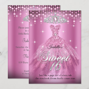 Princess Sweet 16 Birthday Pink Dress Tiara Invitation