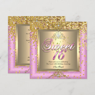 Princess Sweet 16 Gold Pink Birthday Party Invitation