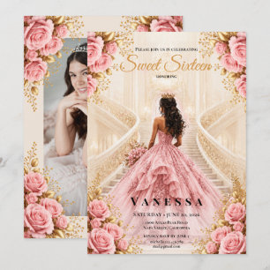 Princess sweet 16 photo Pink and Gold Invitation