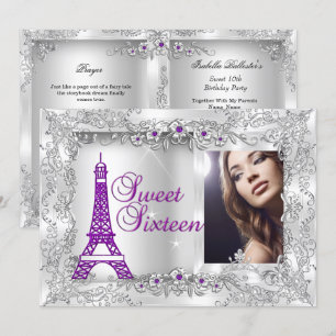 Princess Sweet 16 purple Silver Photo Party Invitation