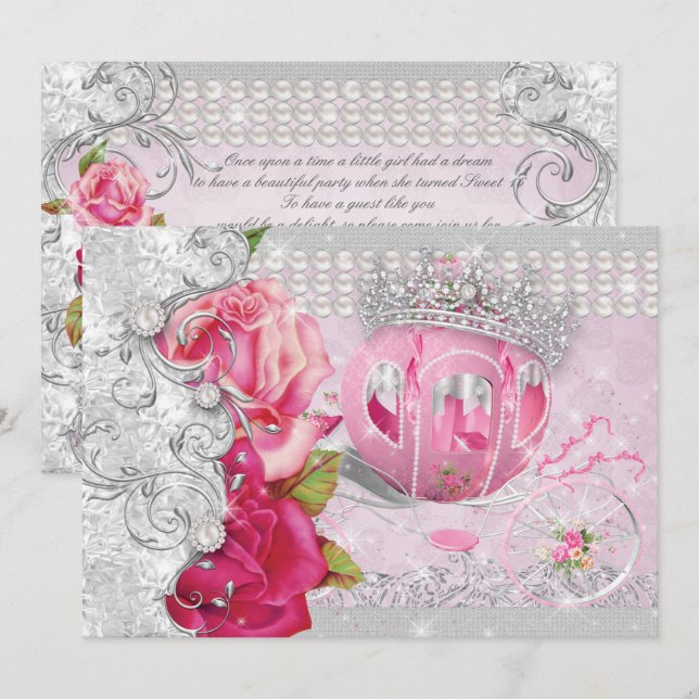 Princess Sweet 16 Quince Anos Bling Carriage Invitation (Front/Back)